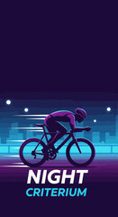 Fototapeta premium Dynamic Night Criterion Race Depiction, Cyclist Silhouette in Vibrant Cityscape Design Element