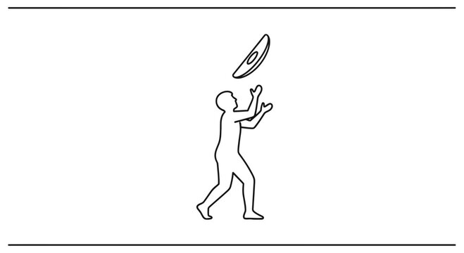 Silhouette of a person juggling a disc against a white background