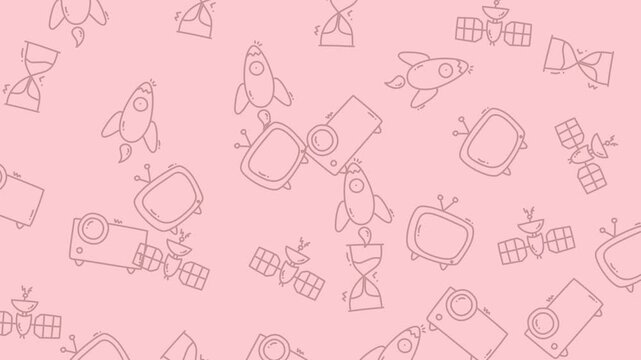 Pale pink background with line drawings of assorted technology. Suitable for tech presentations, website banners, and digital marketing materials.