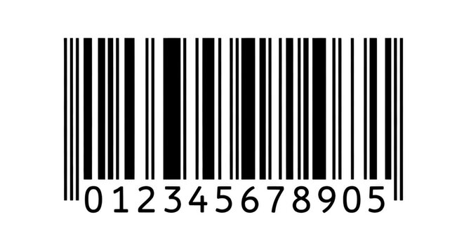 Universal barcode with numbers 012345678905, black retail product code vector, scan identification label for commerce