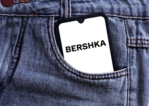 Bershka logo on a smartphone screen. Multinational clothing store company belonging to the Inditex group. The BERSHKA brand opened its first store in Brazil.