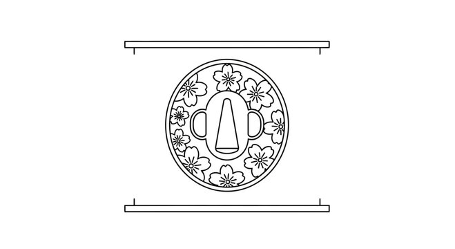 Japanese Tsuba Cherry Blossom Design - Traditional Sword Guard Illustration