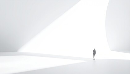 Obraz premium Man Standing Alone in Bright Empty Space.