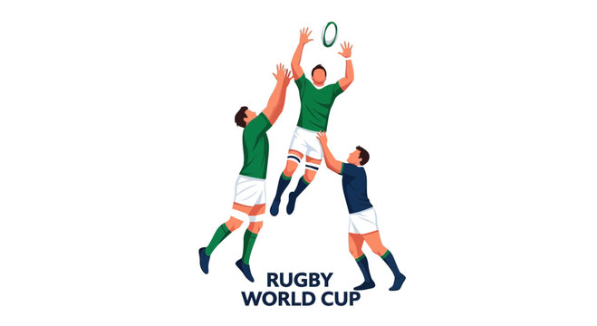 Dynamic Rugby Players Competing for the Ball in Mid-Air