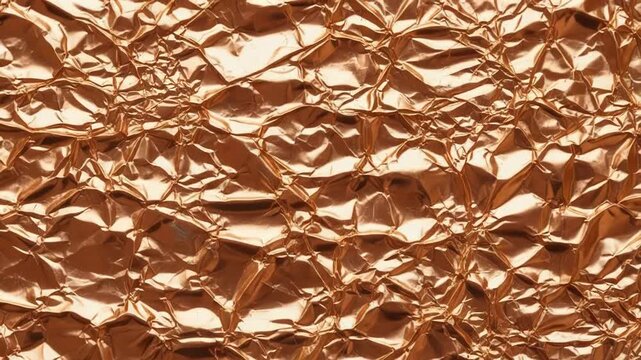 A crumpled metallic surface with a warm, golden hue and a shiny appearance