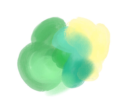 緑や黄色の水彩のにじみ混ざるクリーム感のある花や植物のイラスト