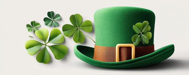 Naklejka premium St. Patrick's Day green hat with shamrocks and clovers for Irish holiday celebration