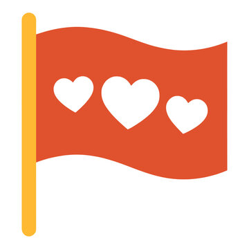 Red Flag With Three Hearts Vector Icon