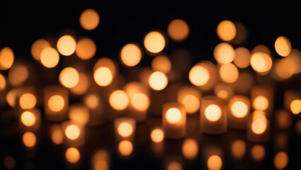 Festive Golden Bokeh Lights from Candles on Dark Background for Events © PG Studio