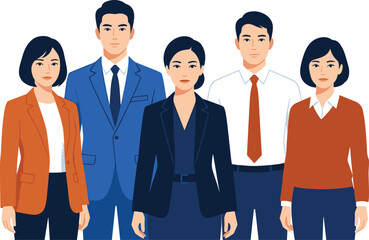 Fototapeta premium Group of diverse business professionals standing together, representing teamwork and corporate unity in a professional setting
