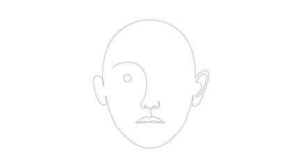 Fototapeta premium Abstract Minimalist Face Outline with One Eye and Ear, Line Art Drawing