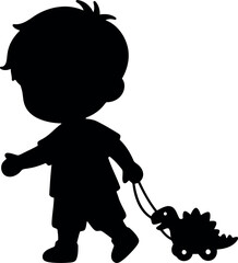 Silhouette of young boy pulling dinosaur toy vector illustration for children’s design and educational materials © Safwan Creatives