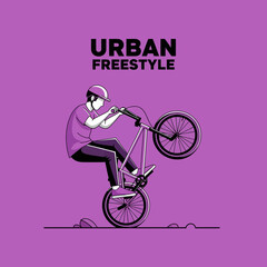 Naklejka premium Dynamic Urban Freestyle Bicycle Stunt Illustration Depicting Rider Skill and Street Culture