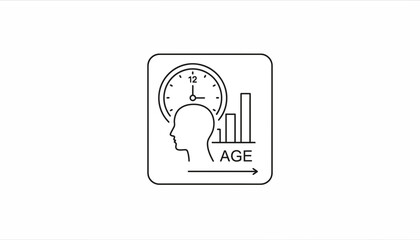Fototapeta premium Age Progression Concept: Human Head Silhouette with Clock and Growth Chart