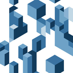 Fototapeta premium Abstract Blue Cubes Geometric Design with Depth and Perspective.