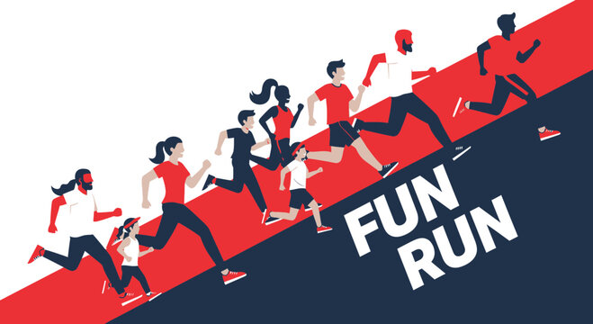 Energetic People Racing In A Colorful Fun Run Illustration For Health And Wellness