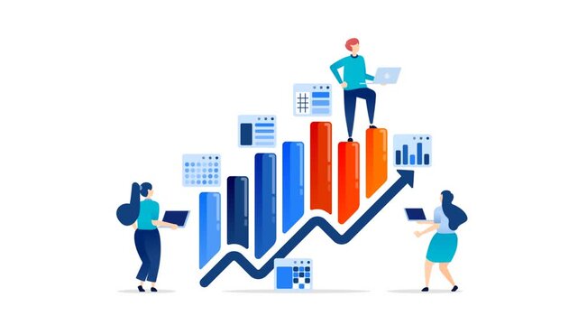 Rising bar chart visualizing business growth progress and performance analytics for financial success strategy planning video animation motion graphic corporate data concept