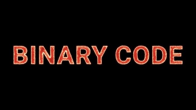 Binary Code Text Glowing Neon Reveal Animation Orange Isolated On Black Background