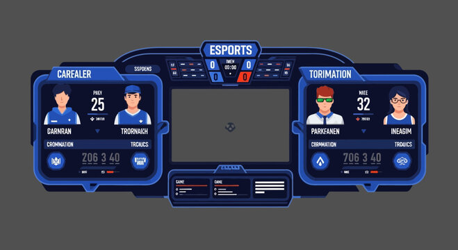 Esports Game Interface Showing Player Stats, Score, and Timer with Modern and Stylish Design