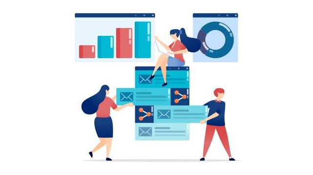 Sending organizing and managing company email communication for documentation workflow using digital software system video animation motion graphic corporate concept