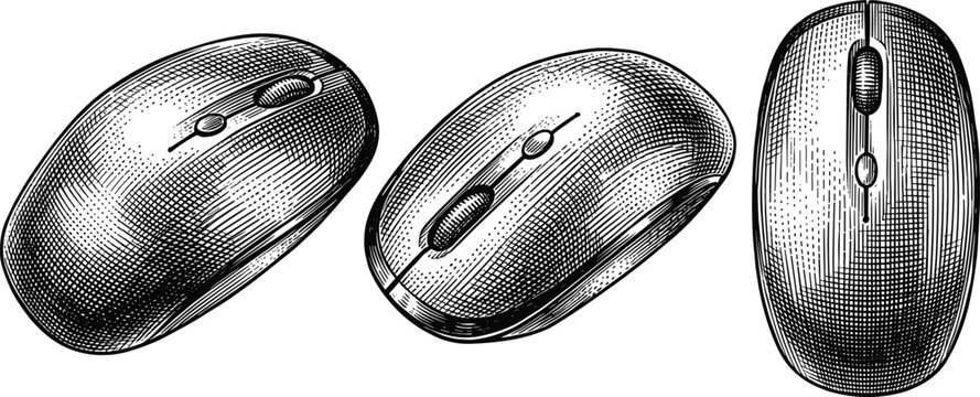 Computer wireless mouse hand drawn sketch style isolated on transparent background