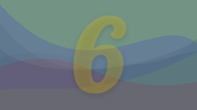 Yellow numbers on a wavy background in a colorful countdown timer from ten to one