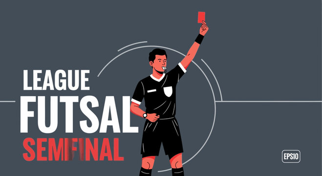 Futsal Semifinal Game Referee Presenting Red Card With Bold Graphic Design