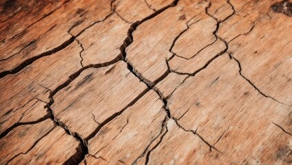 Fototapeta premium Close-up of weathered wood surface with prominent cracks and intricate natural patterns