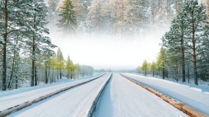 Obraz premium Tranquil Snowy Landscape with Pine Trees