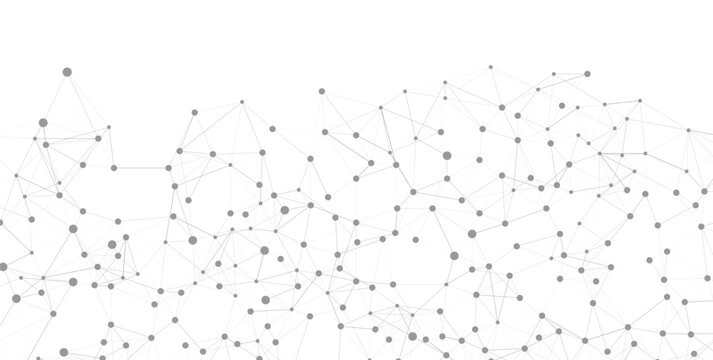Abstract digital network background with connected grey dots and lines on white, representing technology, global communication, and data concepts for business innovation.