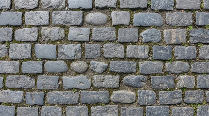 Fototapeta premium Gray cobblestone pavement street surface background.
