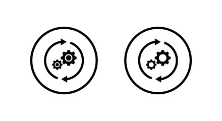 Fototapeta premium Sync gear icon in circular outline. Workflow automation symbol. System process sign