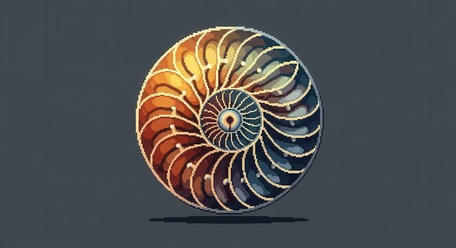 Pixelated cross section of a marine mollusk shell displays logarithmic spiral growth