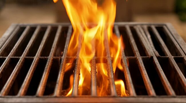 Intense Flames Heating Up a Barbecue Grill, Ready for Delicious Outdoor Cooking and Sizzling Food