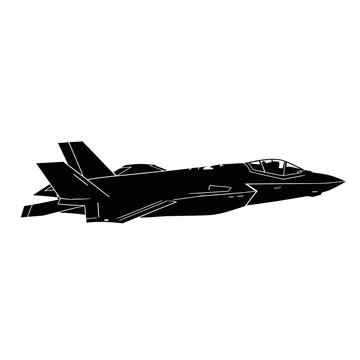 F-35 Flying Side View Military SVG Black Silhouette || Modern Stealth Jet Fighter || F-16 Fighter Jet Profile