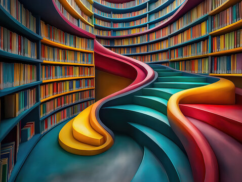 Abstract spiral tower made entirely of books