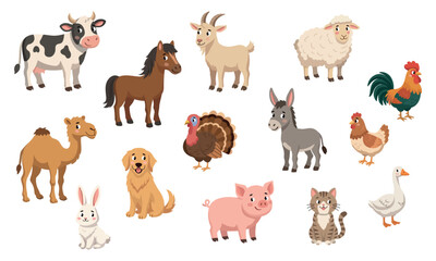 Fototapeta premium Cute cartoon farm animals vector collection for kids design projects