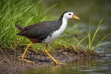 Fototapeta premium White Breasted Waterhen Walking by Pond Wetland Bird Wildlife Nature Vector Illustration