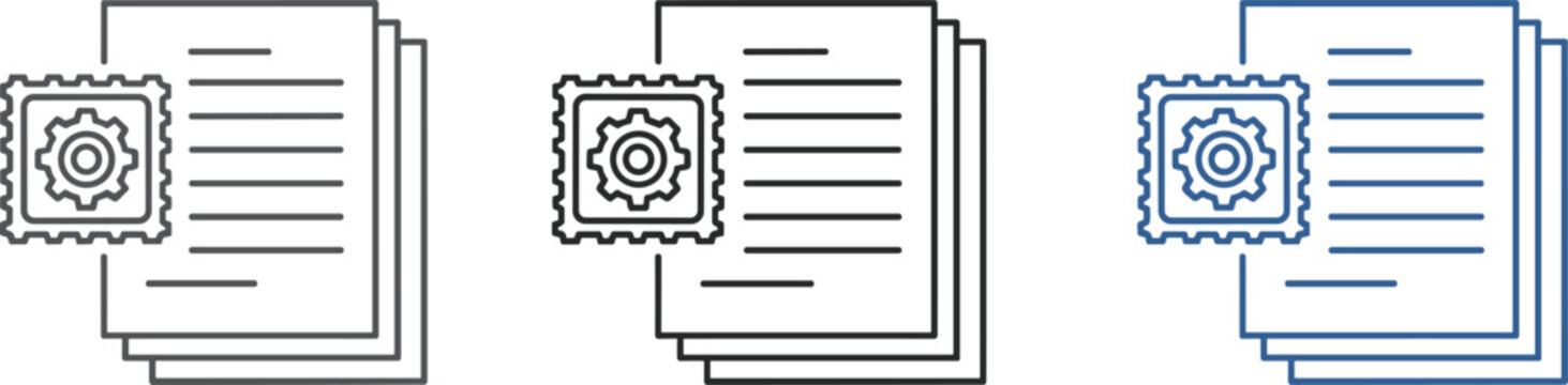 Document certification line icons set approval stamp paperwork contract verification outline vector illustration