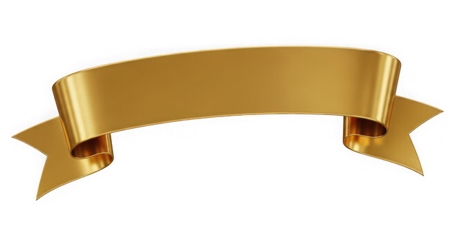 Shiny metallic gold ribbon banner for celebratory events isolated on transparent background