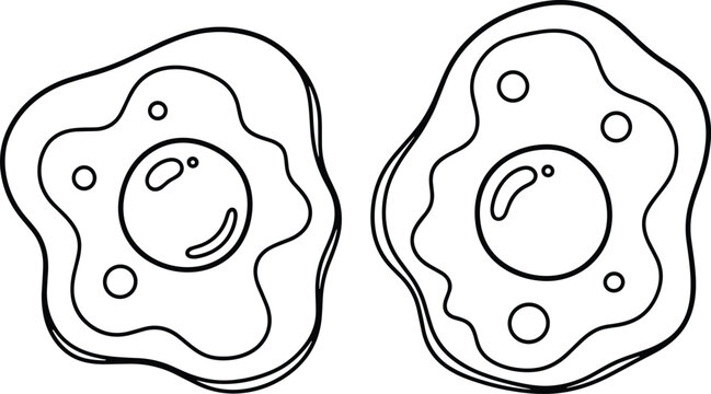 Fried eggs line icons set breakfast food outline vector illustration