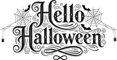 Hello Halloween typography illustration vintage lettering spooky holiday design © MdRissalat