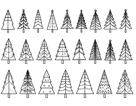Collection of Christmas Tree Illustrations - Festive Holiday Season Designs.