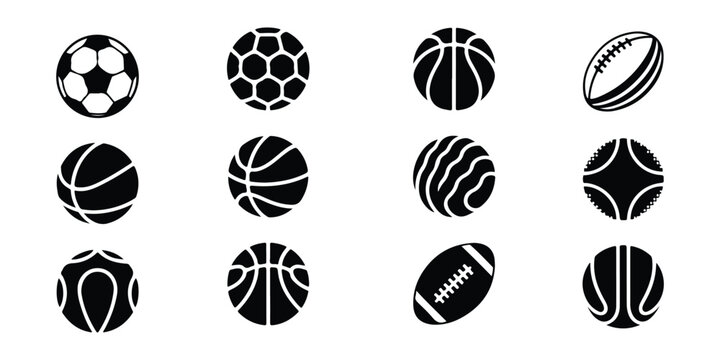 Modern flat icons collection of different sport balls, basketball, soccer, rugby, tennis