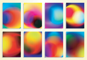 Fototapeta premium Vibrant abstract radial gradient bold colorful palette cover poster background design set, with vivid blurred circles smooth color transitions and vibrant hues for modern design.