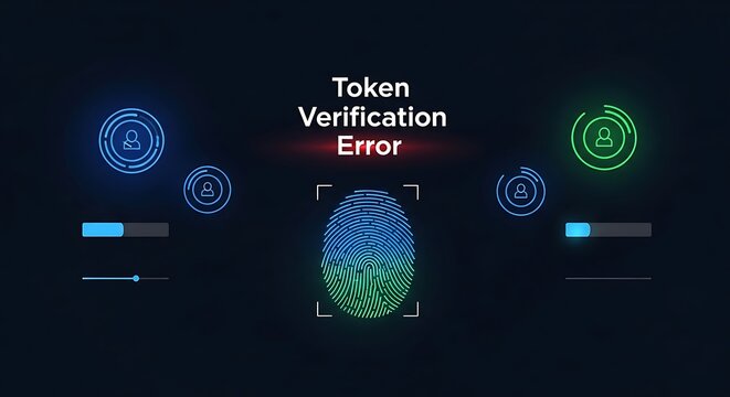 Biometric fingerprint token verification error with abstract glowing lights.
