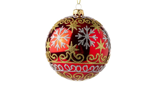 Festive Red and Gold Christmas Ornament on Transparent Background