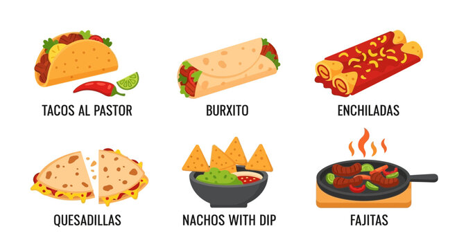 Variety of traditional Mexican food dishes.