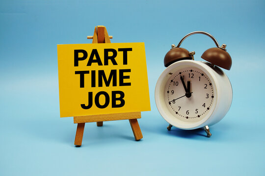 Part Time Job text with alarm clock on blue background