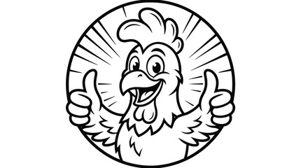 Smiling cartoon chicken giving two thumbs up in a circle © LoveU